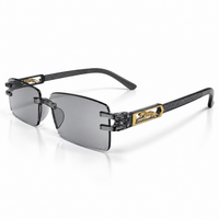 Premium Grey & White Rimless Reading Glasses with Elegant Gold-Tone Panther Temples – (LRGRG2)