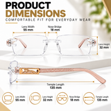 Premium Brown & White Rimless Reading Glasses with Elegant Gold-Tone Panther Temples – (LRBRG2)