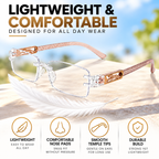 Premium Brown & White Rimless Reading Glasses with Elegant Gold-Tone Panther Temples – (LRBRG2)