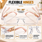 Premium Brown & White Rimless Reading Glasses with Elegant Gold-Tone Panther Temples – (LRBRG2)