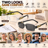 Premium Grey & White Rimless Reading Glasses with Elegant Gold-Tone Panther Temples – (LRGRG2)