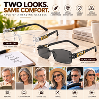 Premium Grey & White Rimless Reading Glasses with Elegant Gold-Tone Panther Temples – (LRGRG2)