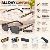 Premium Grey & White Rimless Reading Glasses with Elegant Gold-Tone Panther Temples – (LRGRG2)