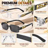 Premium Grey & White Rimless Reading Glasses with Elegant Gold-Tone Panther Temples – (LRGRG2)