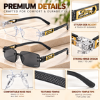 Premium Grey & White Rimless Reading Glasses with Elegant Gold-Tone Panther Temples – (LRGRG2)