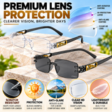 Premium Grey & White Rimless Reading Glasses with Elegant Gold-Tone Panther Temples – (LRGRG2)