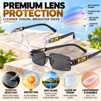 Premium Grey & White Rimless Reading Glasses with Elegant Gold-Tone Panther Temples – (LRGRG2)