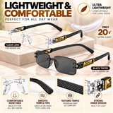 Premium Grey & White Rimless Reading Glasses with Elegant Gold-Tone Panther Temples – (LRGRG2)