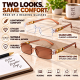 Premium Brown & White Rimless Reading Glasses with Elegant Gold-Tone Panther Temples – (LRBRG2)