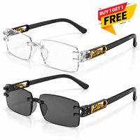 Premium Grey & White Rimless Reading Glasses with Elegant Gold-Tone Panther Temples – (LRGRG2)