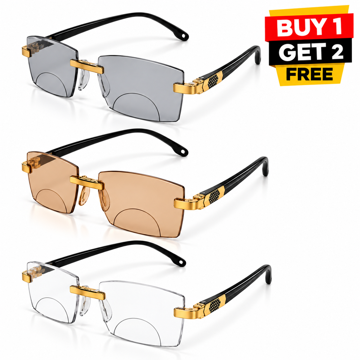Stylish Golden Bifocal Rimless Reading glasses For Men and Women -GBRRG3