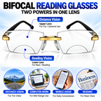 Stylish Golden Bifocal Rimless Reading glasses For Men and Women -GBRRG3