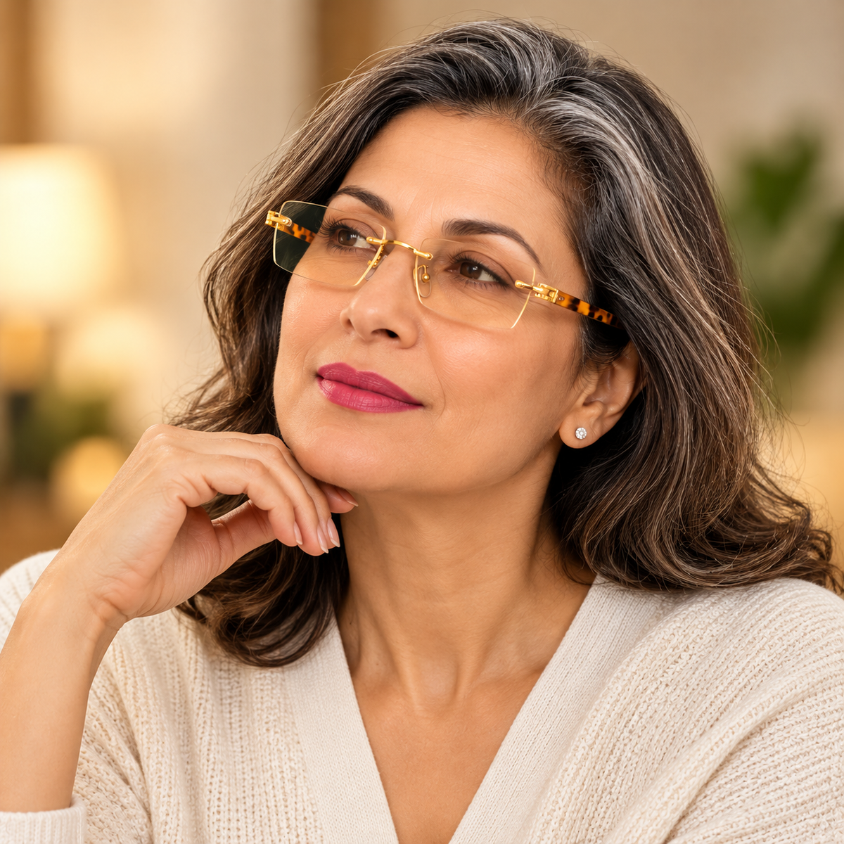 iReaders Premium Rimless Reading Glasses with Tortoiseshell Temples  - RRGT1
