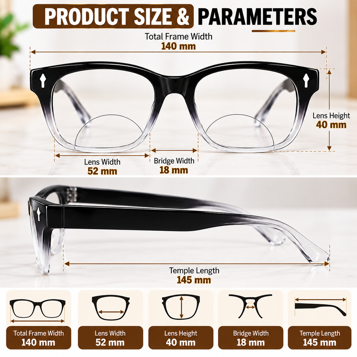 Rectanguler Black Bifocal Reading Glasses Pack of 2 for Men & Women - RBBRG2