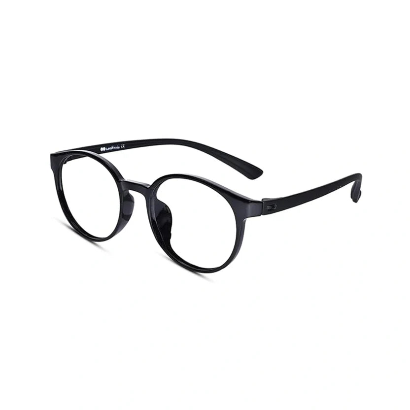Flexible Shiny Black Round Eyeglasses For Men & Women LKE7135-BLK