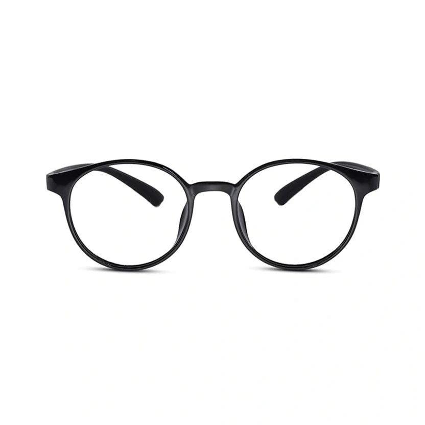 Flexible Shiny Black Round Eyeglasses For Men & Women LKE7135-BLK