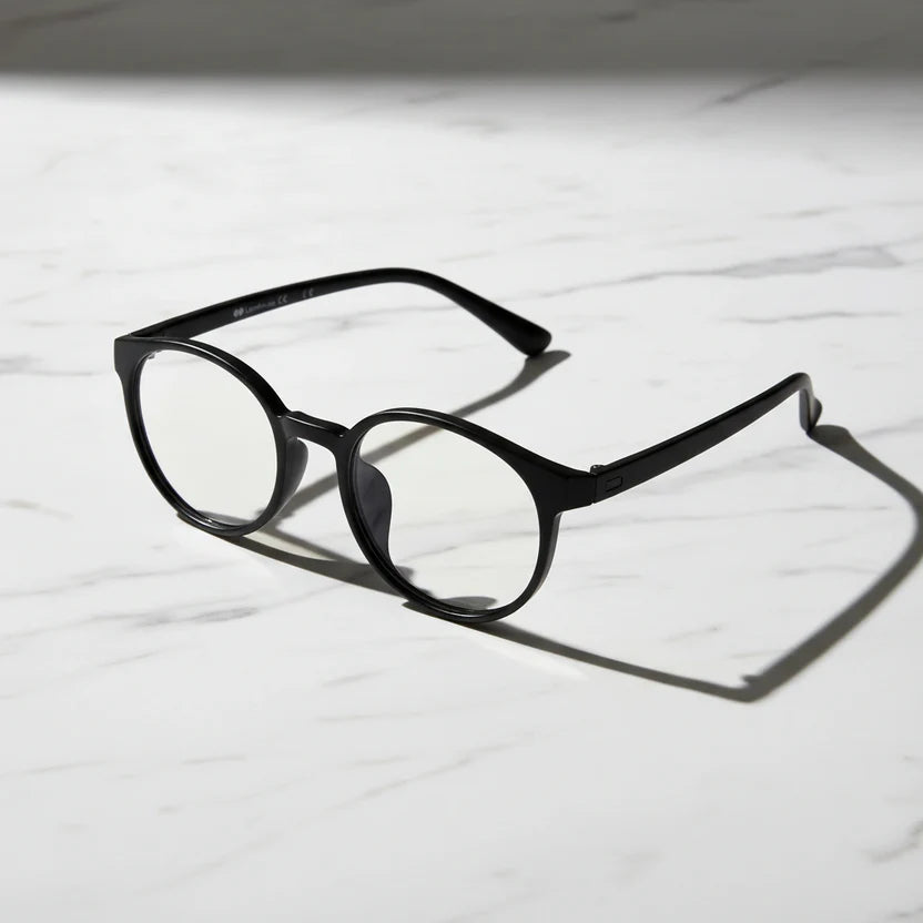 Flexible Shiny Black Round Eyeglasses For Men & Women LKE7135-BLK