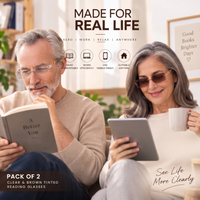 Premium Brown & White Rimless Reading Glasses with Elegant Gold-Tone Panther Temples – (LRBRG2)