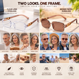 Premium Brown & White Rimless Reading Glasses with Elegant Gold-Tone Panther Temples – (LRBRG2)