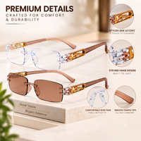 Premium Brown & White Rimless Reading Glasses with Elegant Gold-Tone Panther Temples – (LRBRG2)