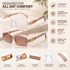 Premium Brown & White Rimless Reading Glasses with Elegant Gold-Tone Panther Temples – (LRBRG2)
