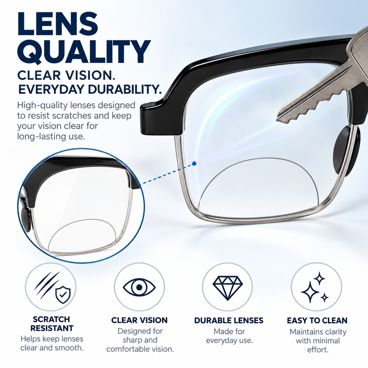 Keymount Black Intelligent Zoom Bifocal Reading Glasses for Men & Women -3KBF