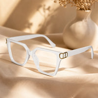 Oversize White Designer Square Eyeglasses For Women LKE23044-Black