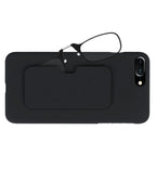 Black phone case with a stand and attached glasses on a white background