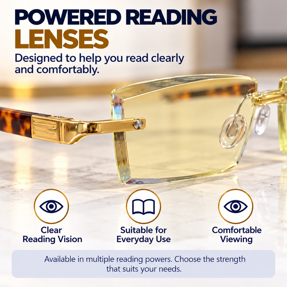 iReaders Premium Rimless Reading Glasses with Tortoiseshell Temples  - RRGT1
