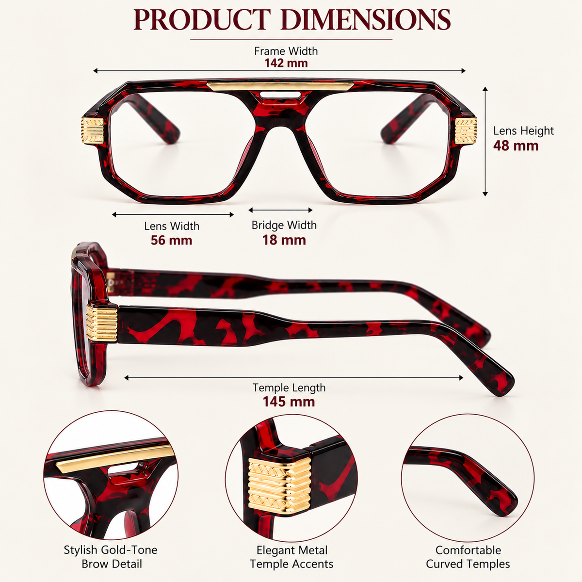 Marshell Rectangular Intelligent Zoom Reading Glasses with Gold Metal Accents for Men & Women- MRRGT