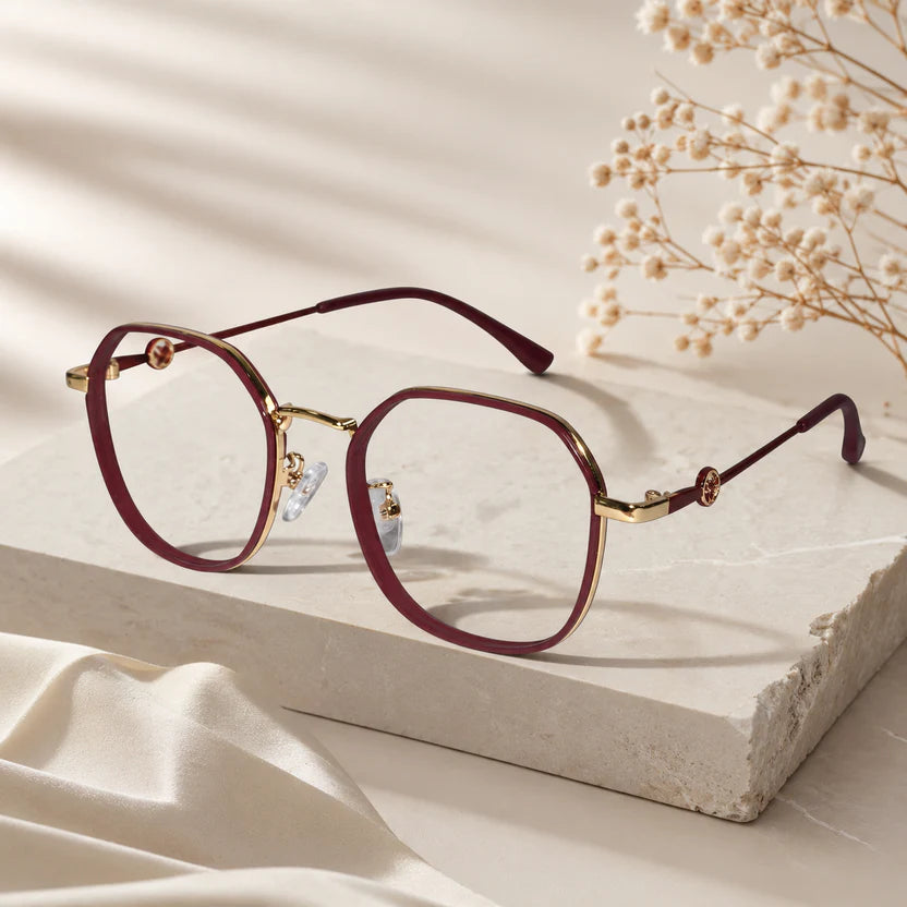 Red Hexagonal Eyeglasses For Women LKE0672-RED