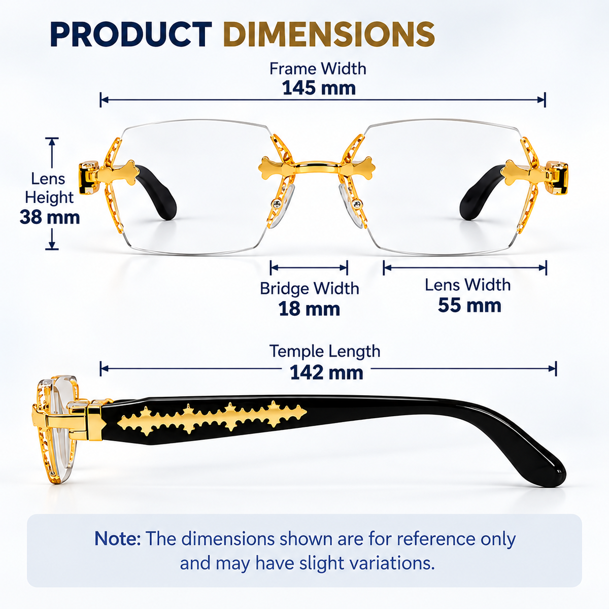 Rimless Gold & Black Premium Designer Single Vision Intelligent Zoom Reading Glasses for Men & Women - DRRG1