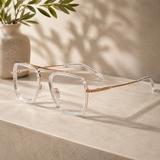 Transparent Gold Full Rim Rectangular Reading Glasses For Men LKE2229-TRANS GLD