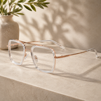 Transparent Gold Full Rim Rectangular Reading Glasses For Men LKE2229-TRANS GLD