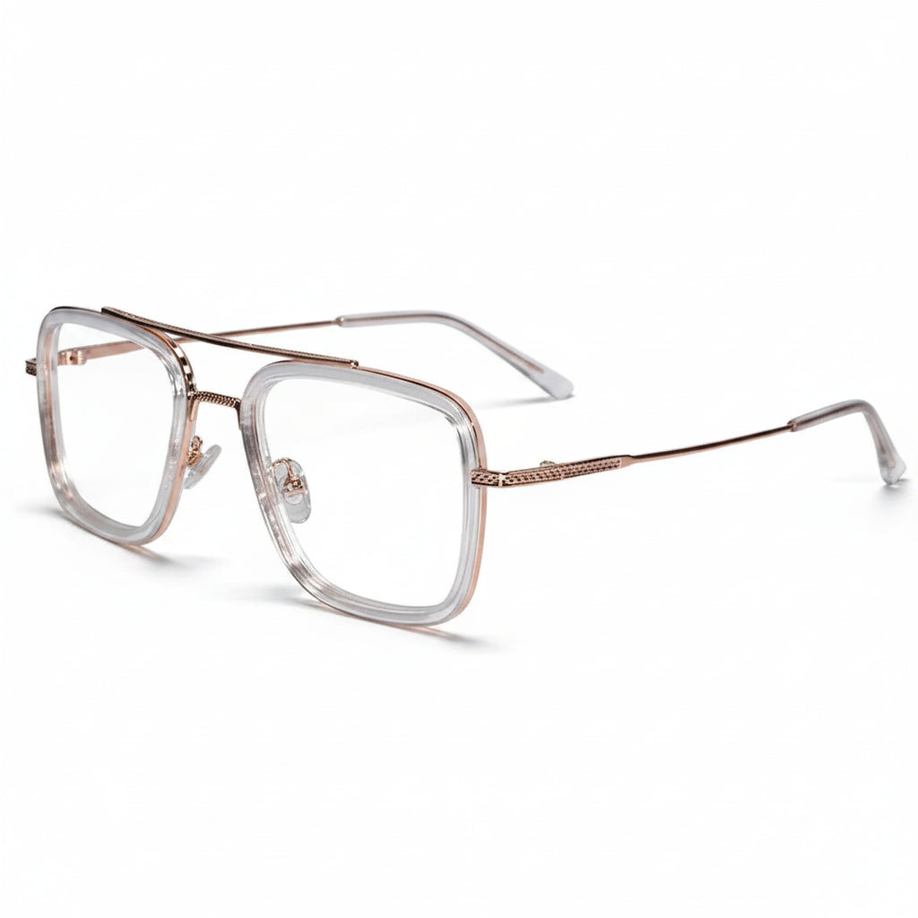 Transparent Gold Full Rim Rectangular Reading Glasses For Men LKE2229-TRANS GLD