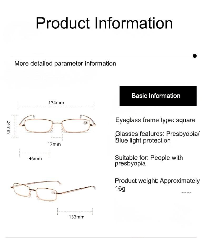 Metal Foldable Golden One Power Zoom Reading Glasses(MFRG2)