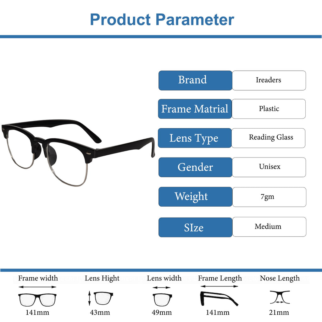 Designer Black Clubmaster Intelligent Zoom Bifocal Reading Glasses  for Men & Women (CMBF01))
