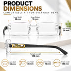 Premium Grey & White Rimless Reading Glasses with Elegant Gold-Tone Panther Temples – (LRGRG2)