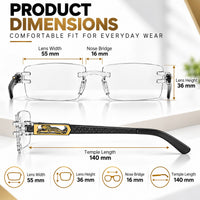 Premium Grey & White Rimless Reading Glasses with Elegant Gold-Tone Panther Temples – (LRGRG2)