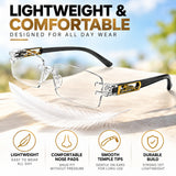 Premium Grey & White Rimless Reading Glasses with Elegant Gold-Tone Panther Temples – (LRGRG2)