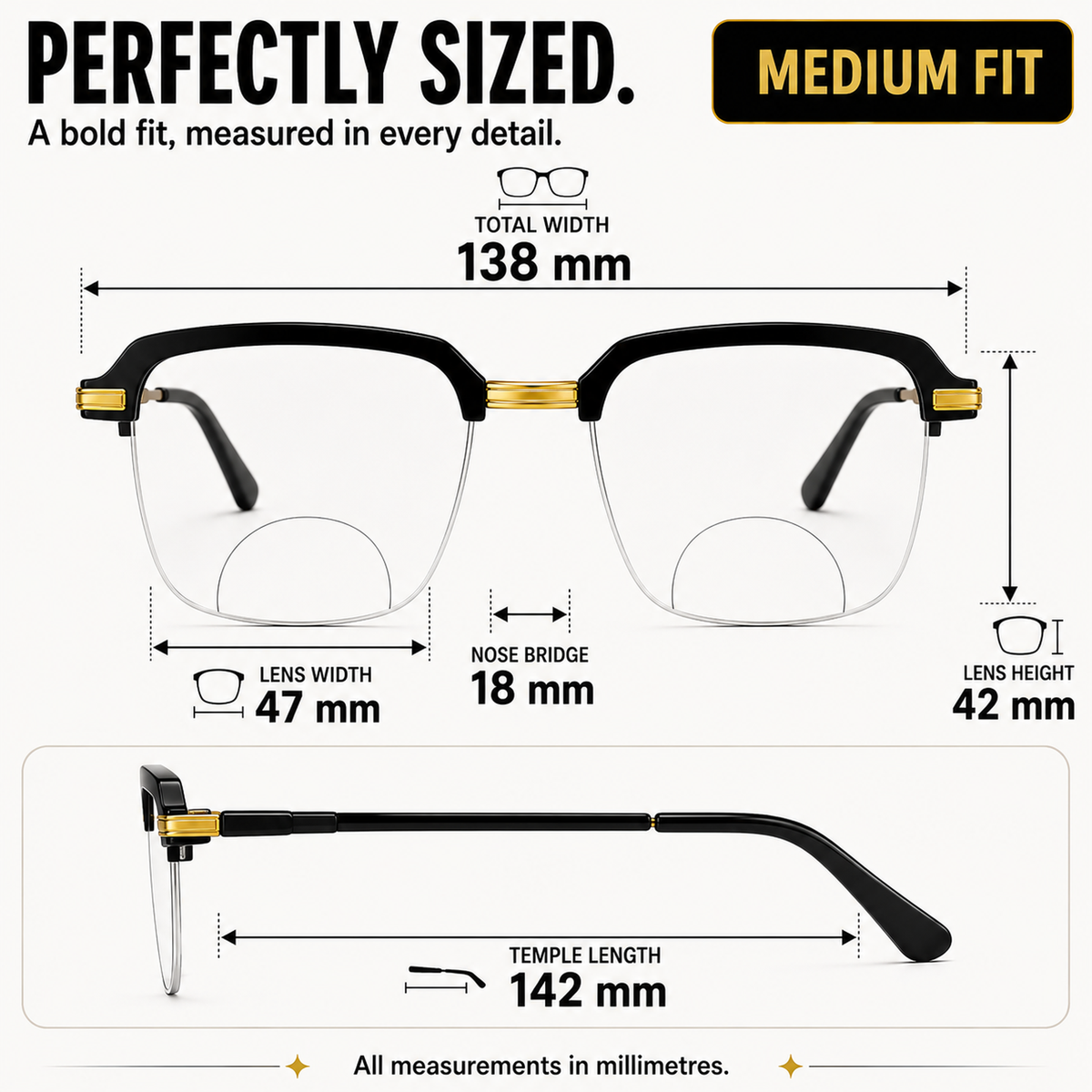 Stylish Black Golden Phothochromatic  Bifocal Reading glasses For Men and Women -2PGBRG