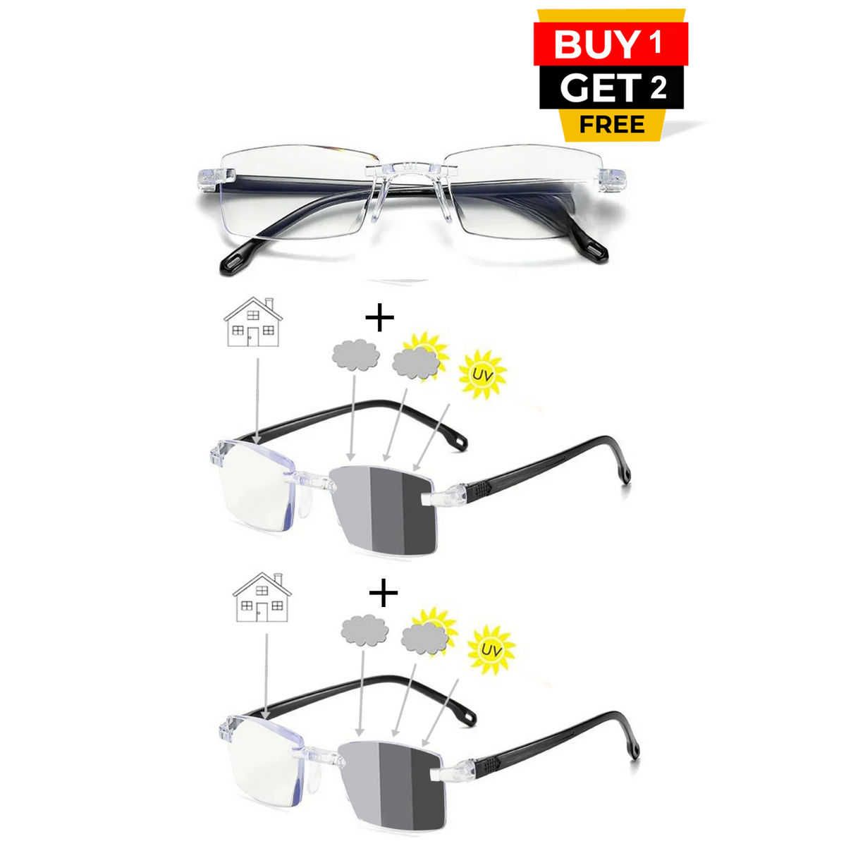 Bi-Focal Rimless Adaptive Intelligent Zoom Reading Glasses-3PCBR01